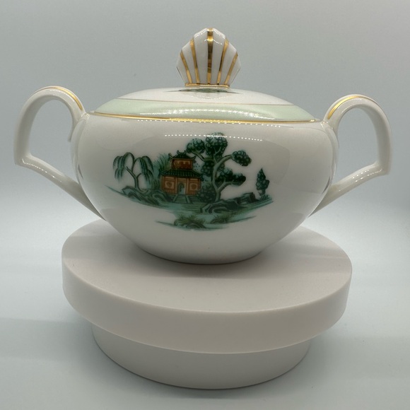 Vintage Narumi Sugar Pot - Fine Chine Green Willow Pagoda - Picture 5 of 10